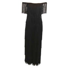 Vintage Stunning Loris Azzaro Black Fringe Gown