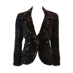 Chanel Metal and Boucle Blazer Size 44 with Glass Beads