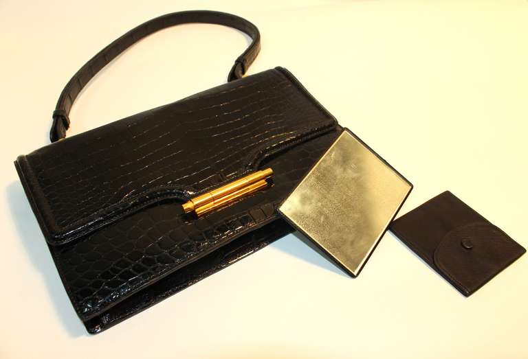 Women's 1980's Hermes Alligator Handbag with 10KT Gold Plated Hardware
