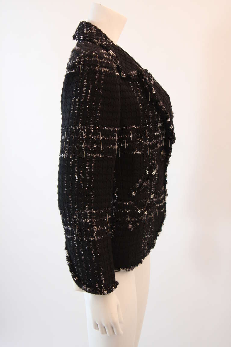 Women's Chanel Metal and Boucle Blazer Size 44 with Glass Beads