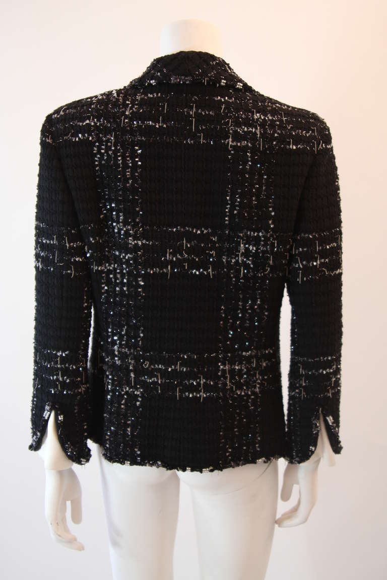 Chanel Metal and Boucle Blazer Size 44 with Glass Beads 2