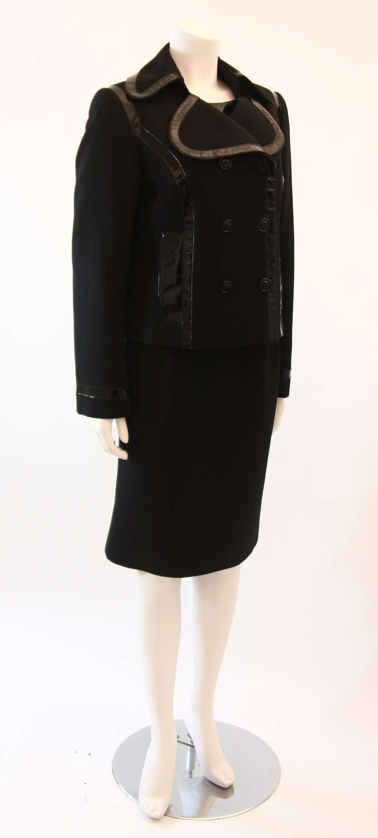 Dolce and Gabbana Patent Trim Black Dress and Jacket set Size 46 In Excellent Condition In Los Angeles, CA