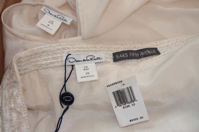Oscar De La Renta Ivory and Cream Silk Blouse and Skirt Set Size 10 5