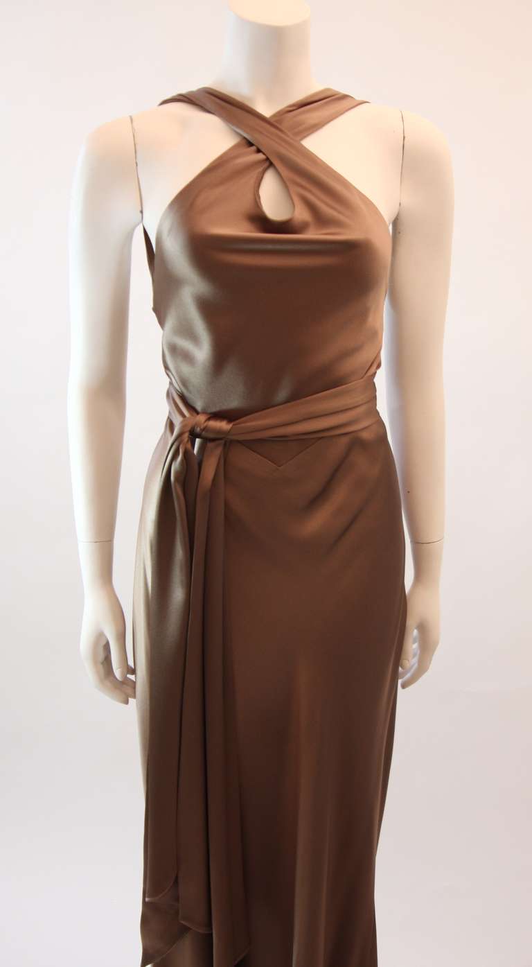 Ralph Lauren Bronze Champagne Silk Gown Size 10 In Excellent Condition In Los Angeles, CA