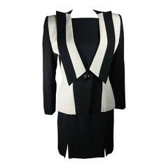 Galanos Couture Black and Off White Contrast Dress Suit Ensemble Size 4 6