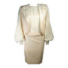 Galanos Couture Cream Silk Skirt Suit Size 2 4