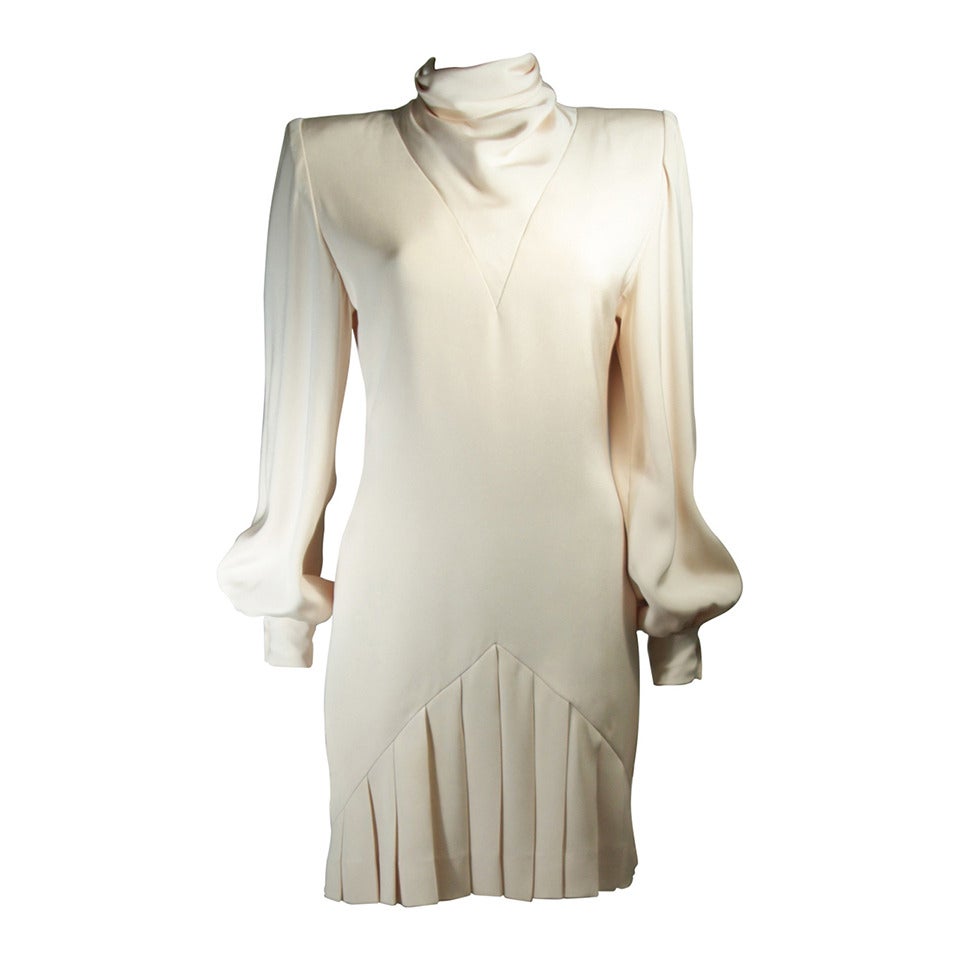 Galanos Couture Cream Silk Cocktail Dress Size 2 4