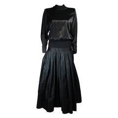 Galanos Couture Black Silk Drop Waist Gown Size 2 4