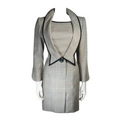 Galanos Couture Maroon Houndstooth Dress with Black Trim Size 2 4 4