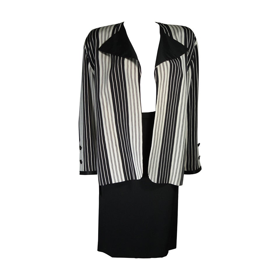 Galanos Couture Black and Off White Skirt Suit Size 2 4