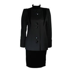 Galanos Couture Black Wool and Velvet Skirt Suit Ensemble Size 2 4
