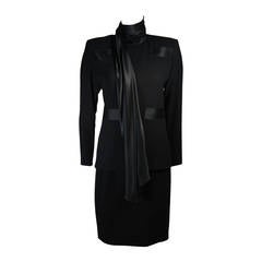 Galanos Couture Black Wool Skirt Suit with Silk Details Size 2 4