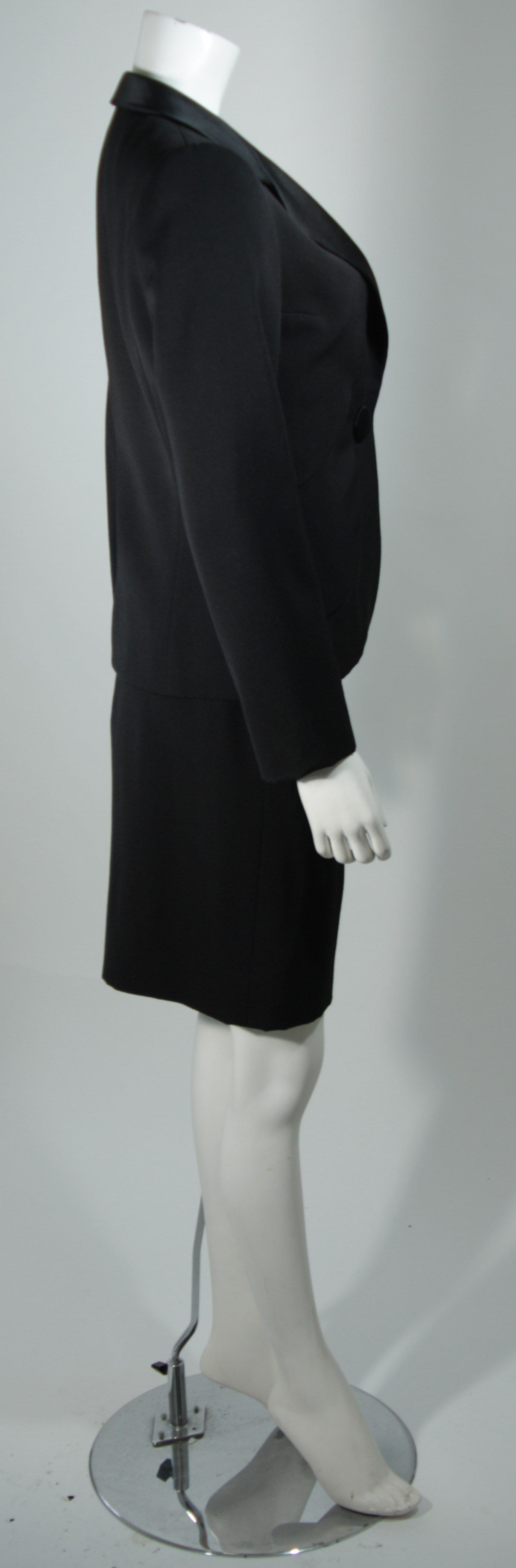 Galanos Couture Black Wool Skirt with Silk Accents Suit Size 2 4 1