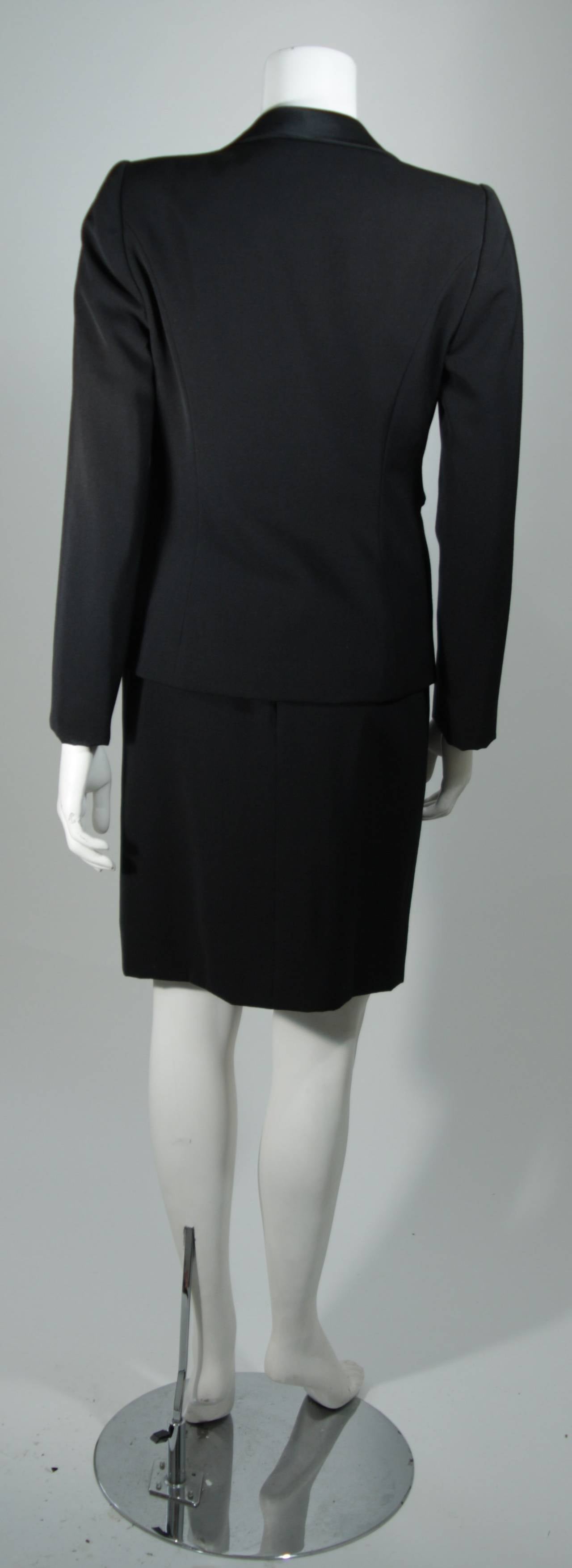 Galanos Couture Black Wool Skirt with Silk Accents Suit Size 2 4 2