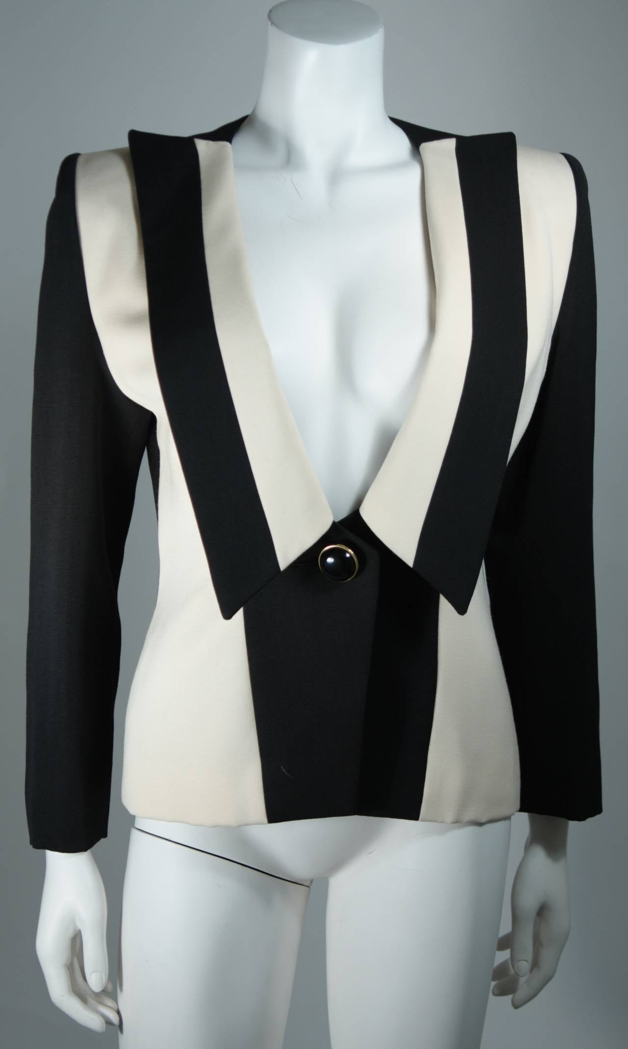Galanos Couture Black and Off White Contrast Dress Suit Ensemble Size 4 6 4