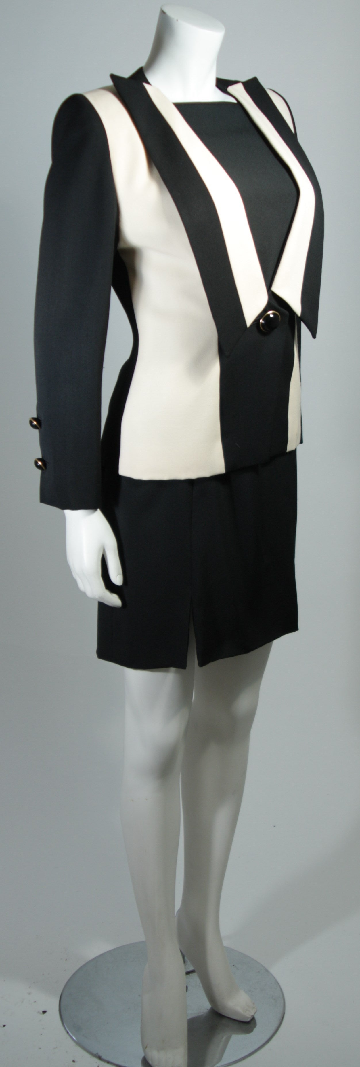 Galanos Couture Black and Off White Contrast Dress Suit Ensemble Size 4 6 1