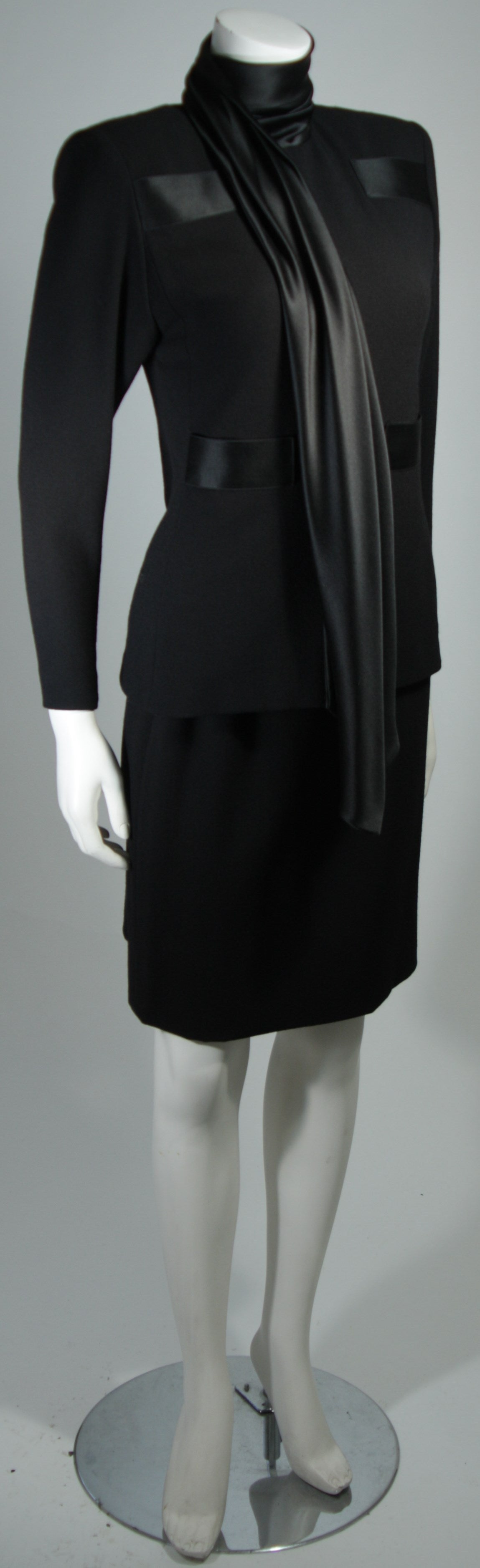 Galanos Couture Black Wool Skirt Suit with Silk Details Size 2 4 1