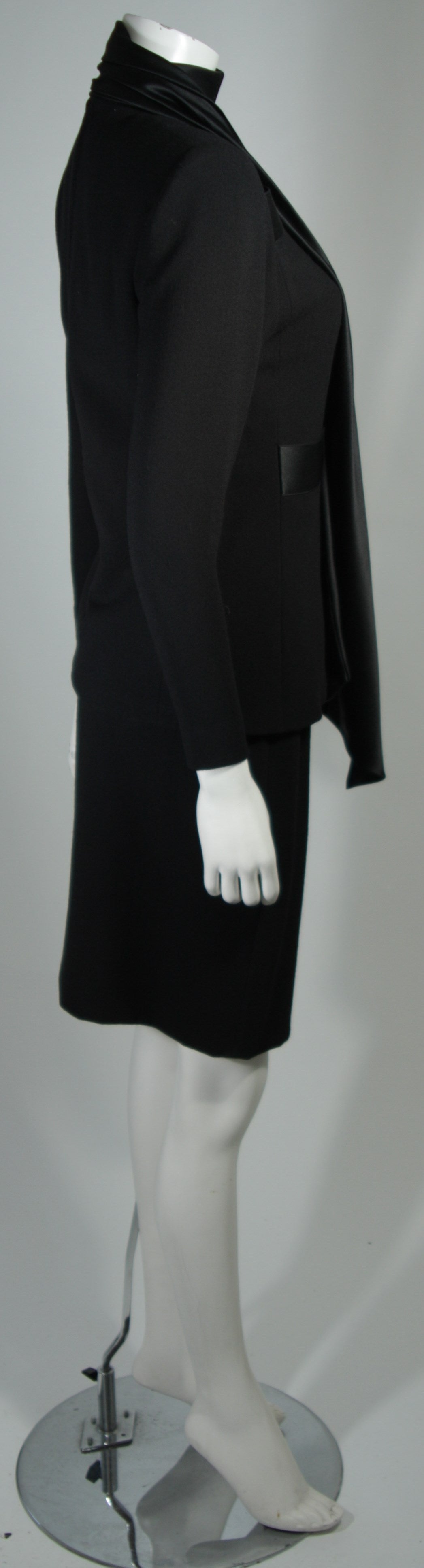 Galanos Couture Black Wool Skirt Suit with Silk Details Size 2 4 2