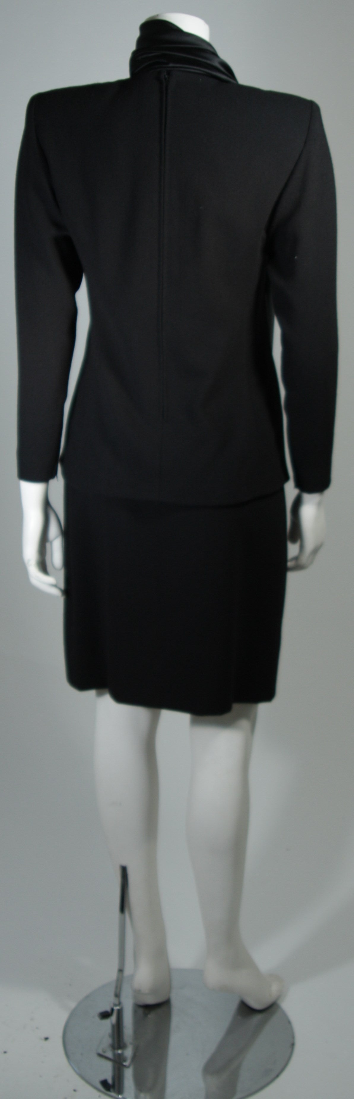 Galanos Couture Black Wool Skirt Suit with Silk Details Size 2 4 3