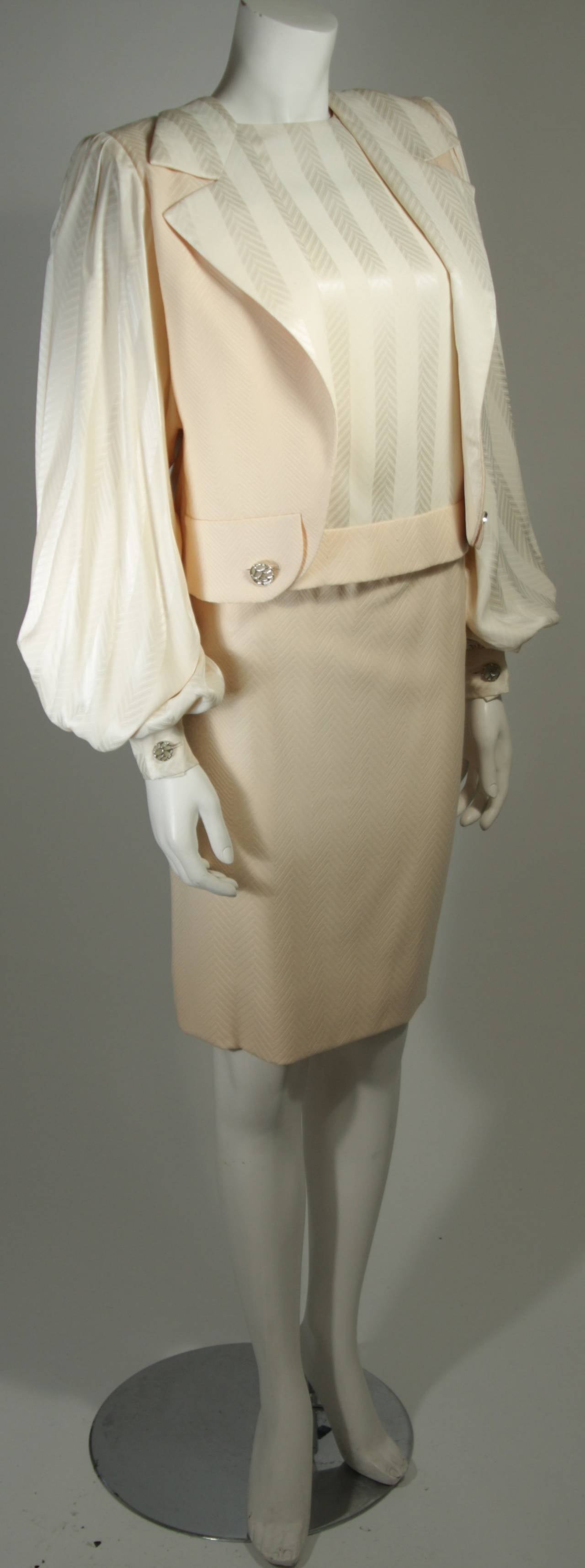 Women's Galanos Couture Cream Silk Skirt Suit Size 2 4