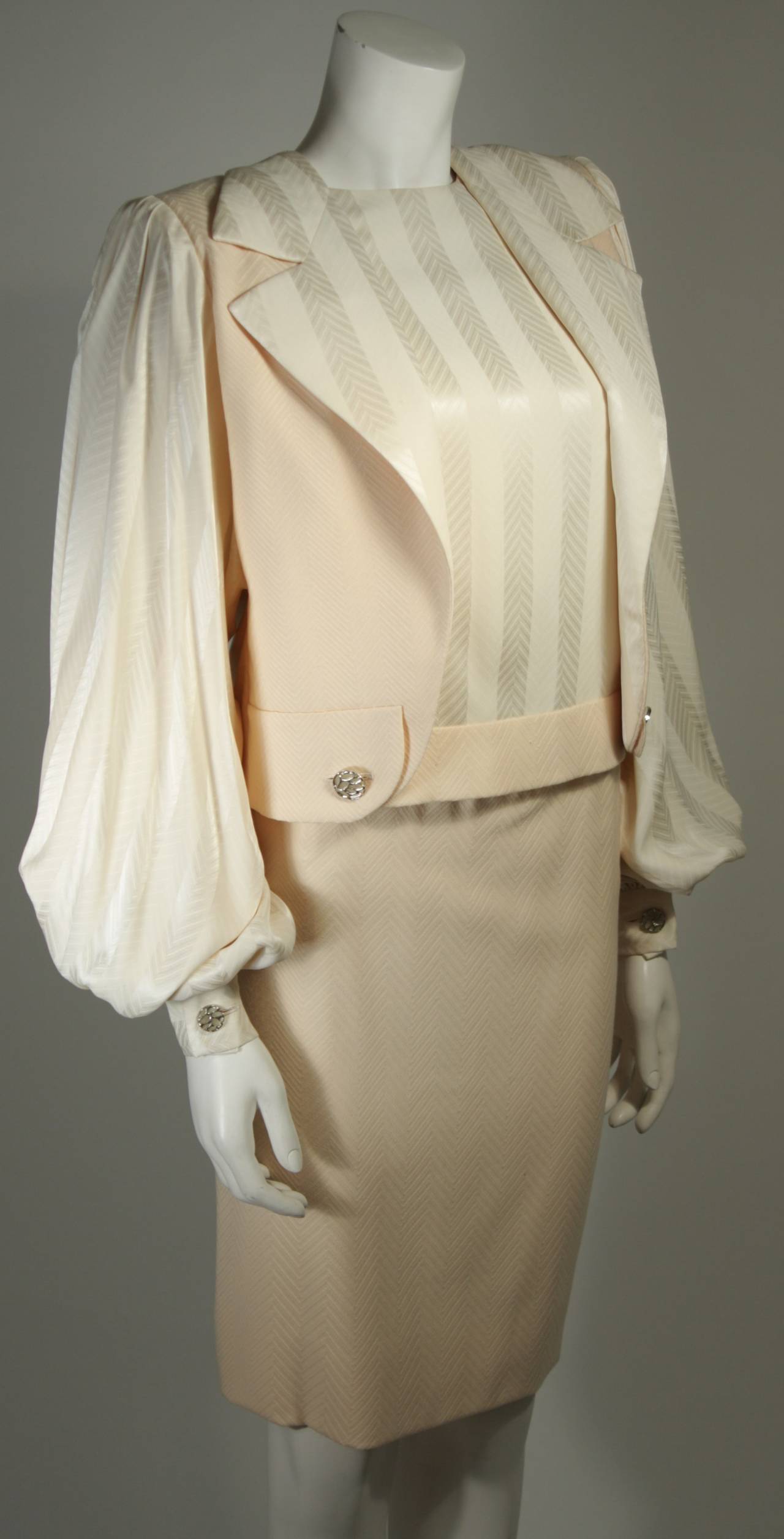 Galanos Couture Cream Silk Skirt Suit Size 2 4 1