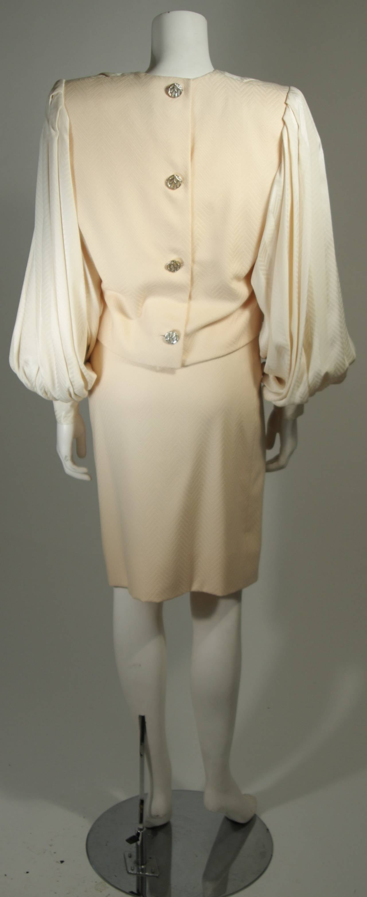 Galanos Couture Cream Silk Skirt Suit Size 2 4 3