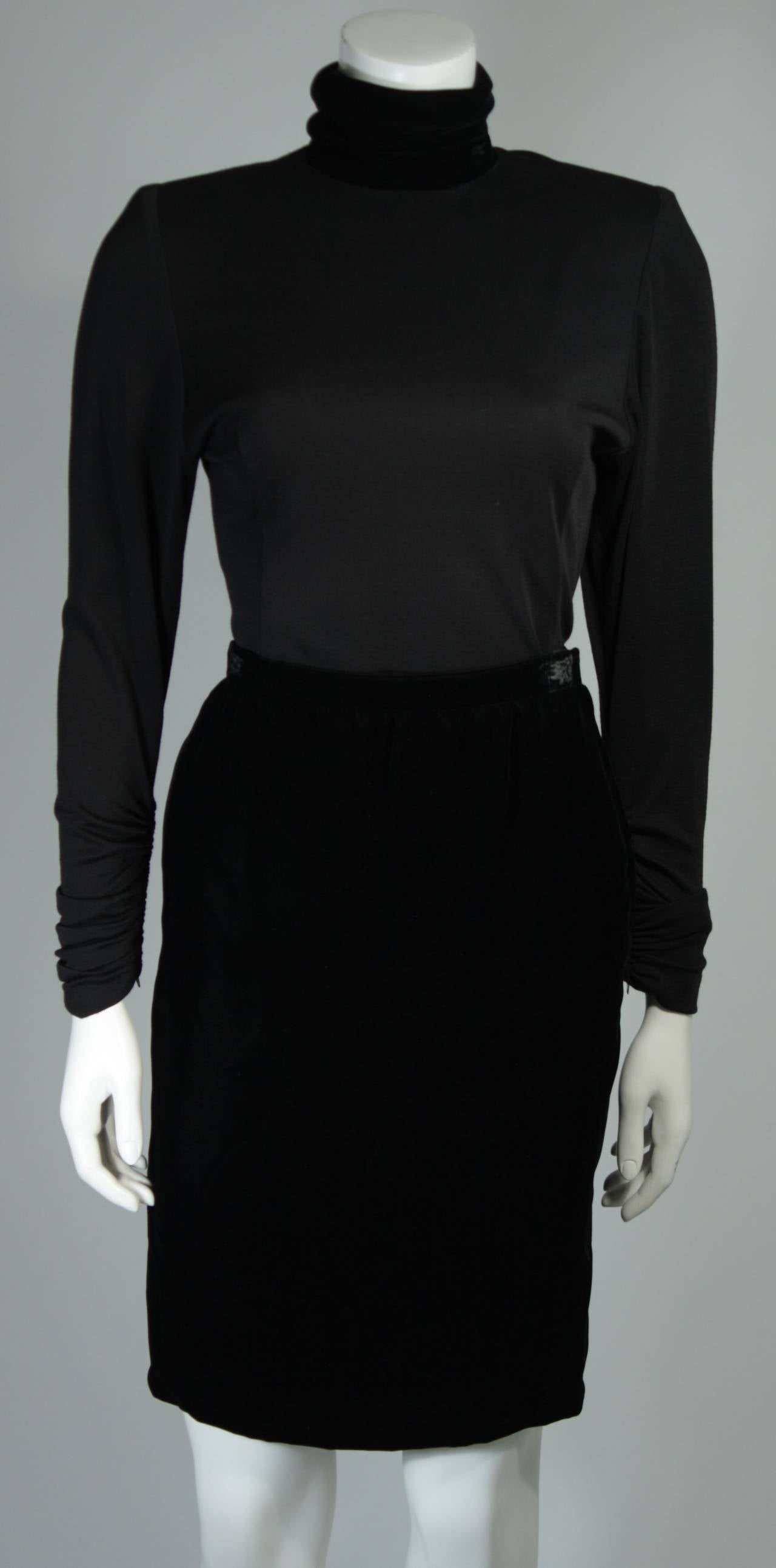 Galanos Couture Black Wool and Velvet Skirt Suit Ensemble Size 2 4 In Excellent Condition In Los Angeles, CA