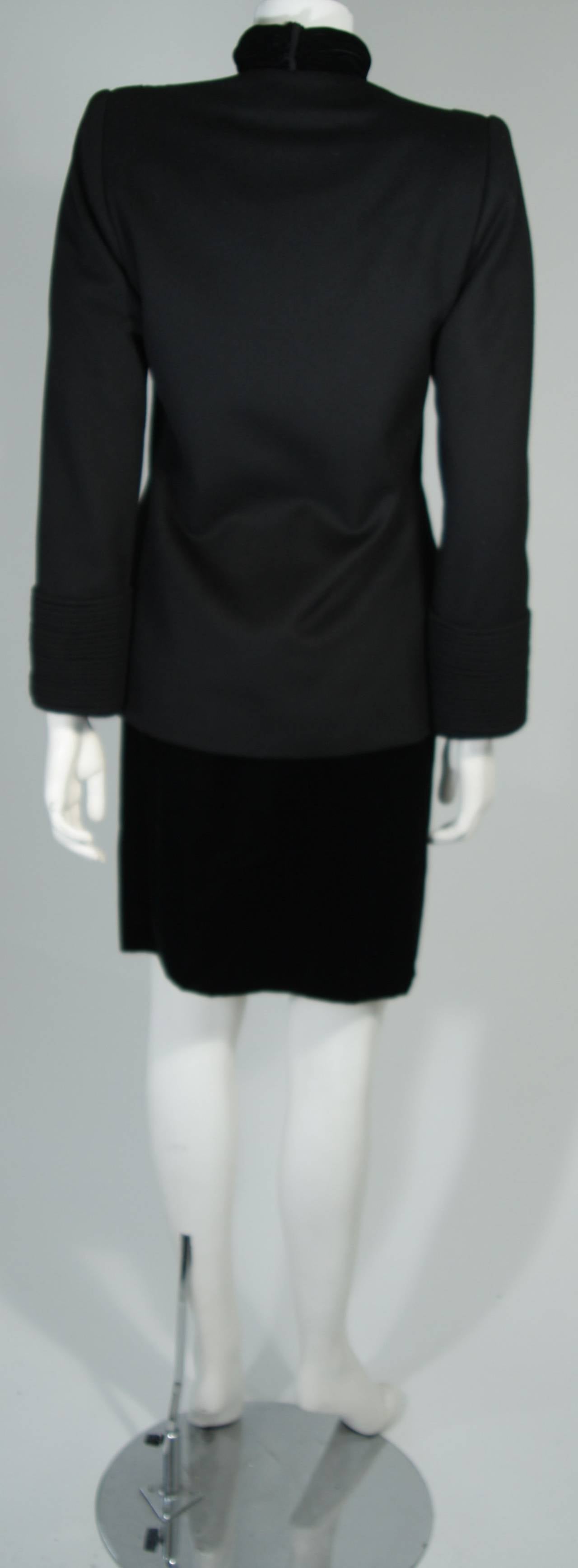 Galanos Couture Black Wool and Velvet Skirt Suit Ensemble Size 2 4 2