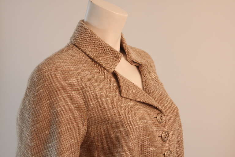 Chic Chanel Café au Lait Linen Tweed Jacket Size 42 1