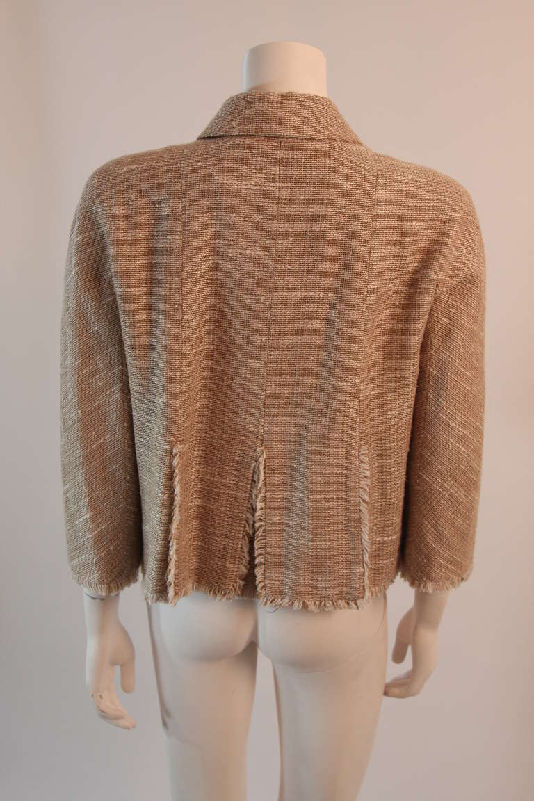 Chic Chanel Café au Lait Linen Tweed Jacket Size 42 3