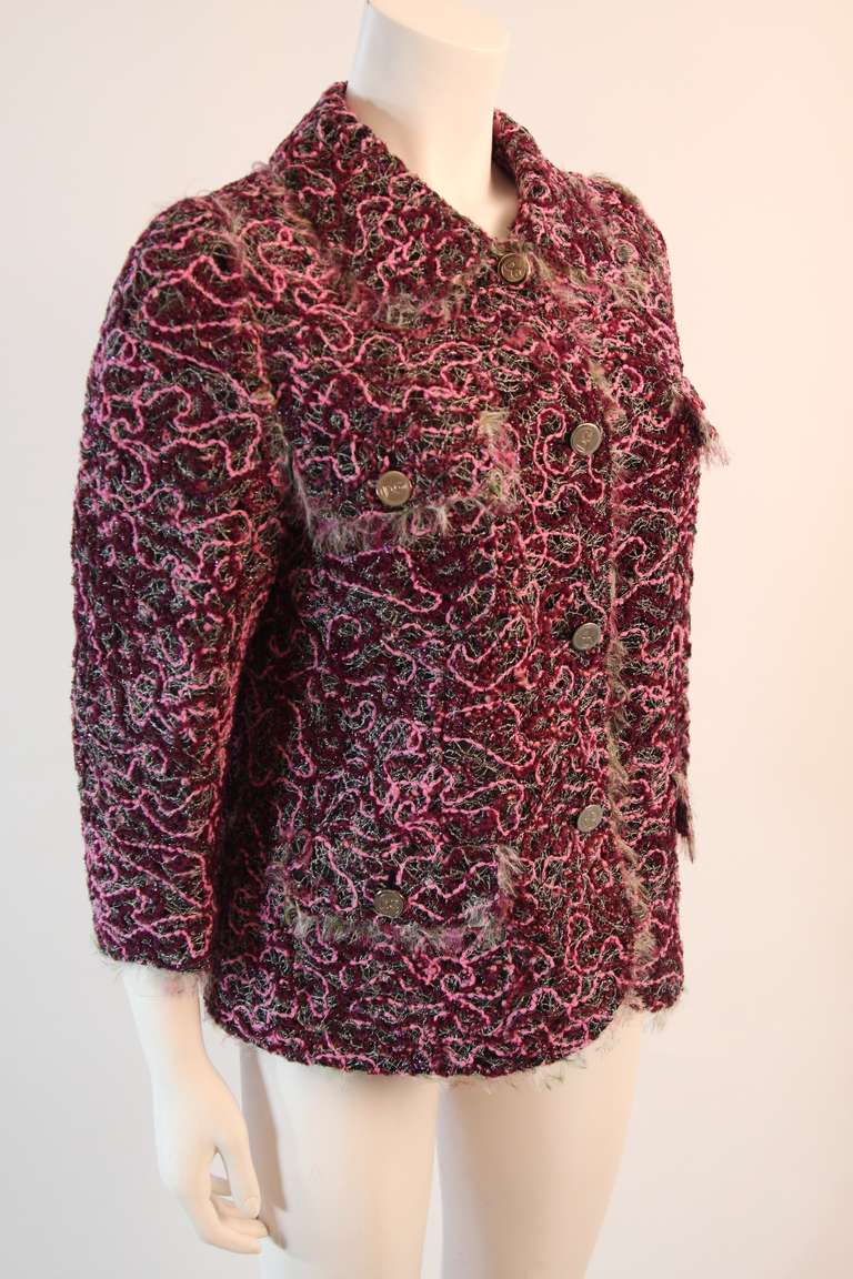 Dolce & Gabbana Pink and Purple Tweed Jacket Size 46 In Excellent Condition In Los Angeles, CA