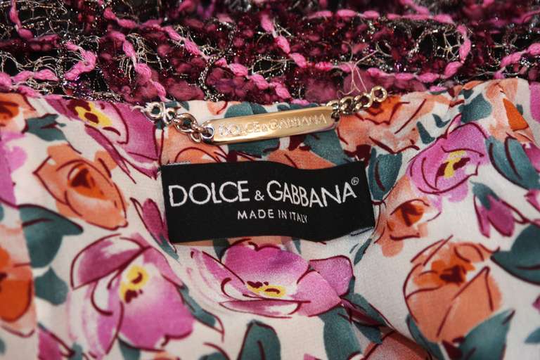 Dolce & Gabbana Pink and Purple Tweed Jacket Size 46 4