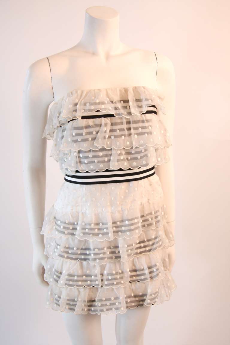 Chanel 2pc White Polka Dot and Navy Striped Dress with Belt In Excellent Condition In Los Angeles, CA