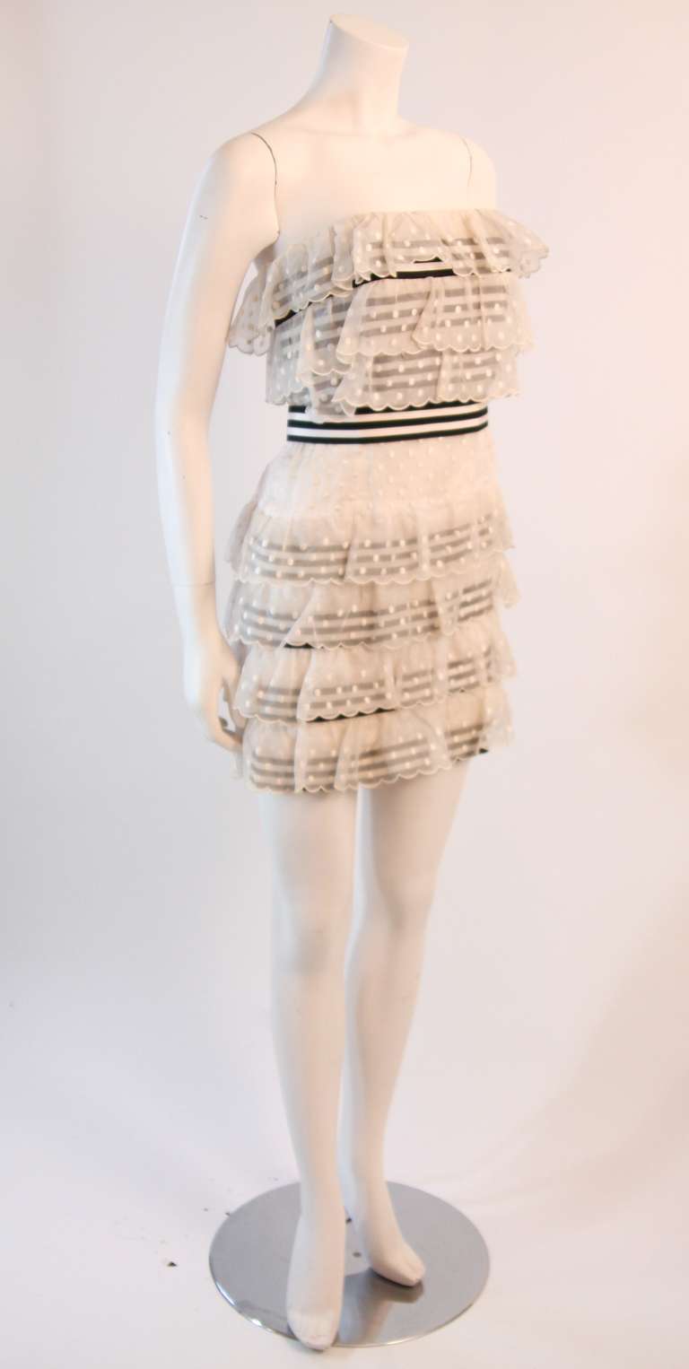 Chanel 2pc White Polka Dot and Navy Striped Dress with Belt