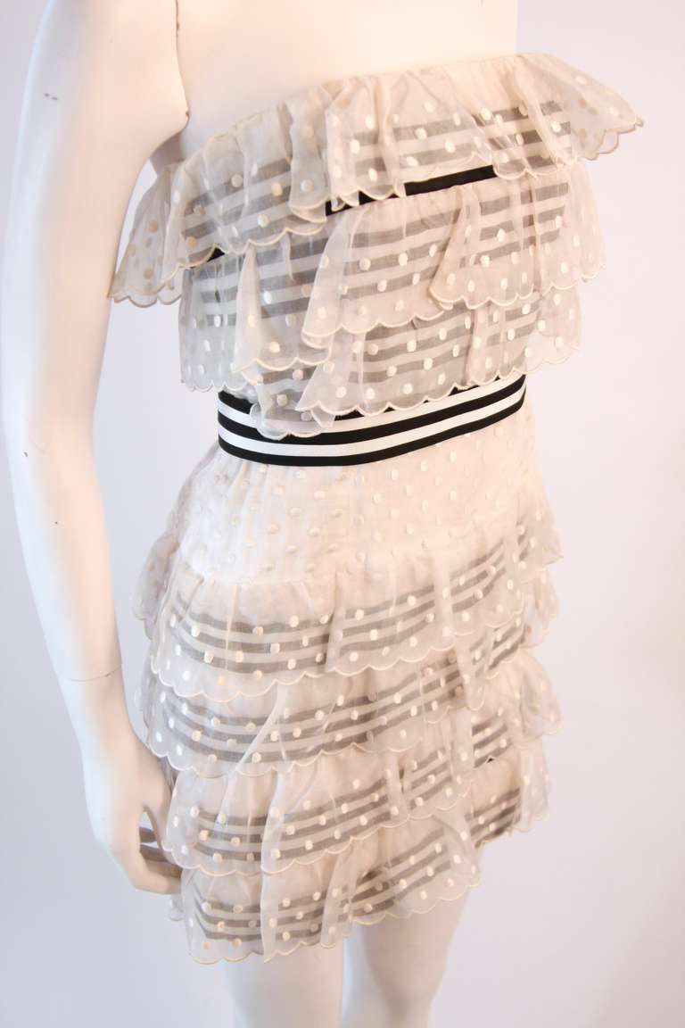 Women's Chanel 2pc White Polka Dot and Navy Striped Dress with Belt
