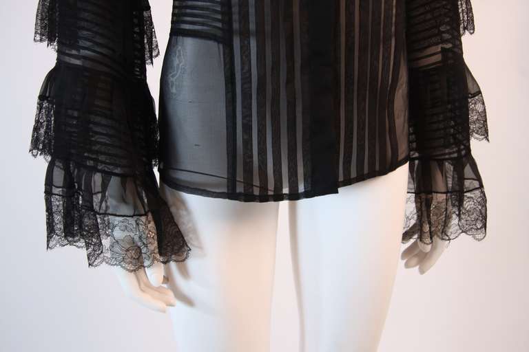 Oscar De La Renta Romantic Sheer Ruffled Blouse Size 12 4