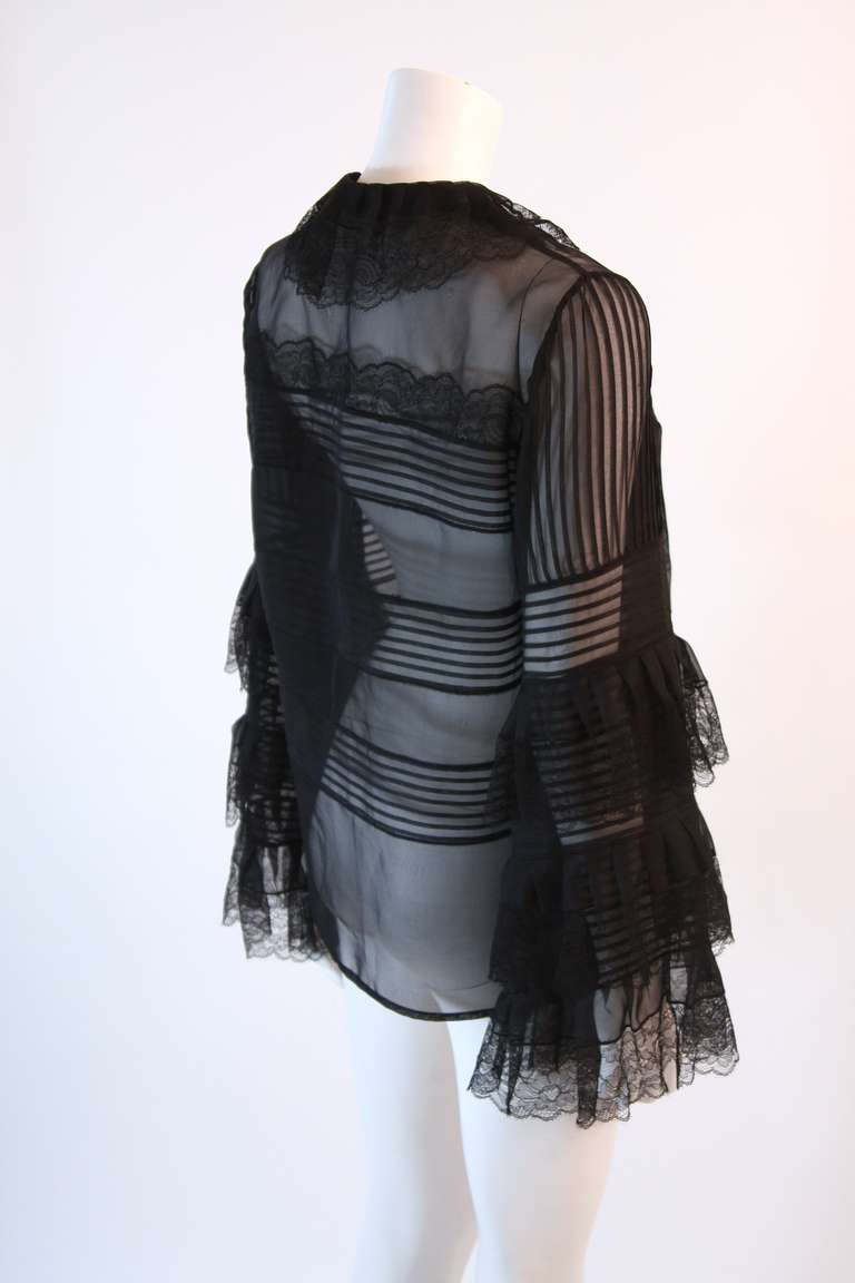 Oscar De La Renta Romantic Sheer Ruffled Blouse Size 12 at 1stdibs