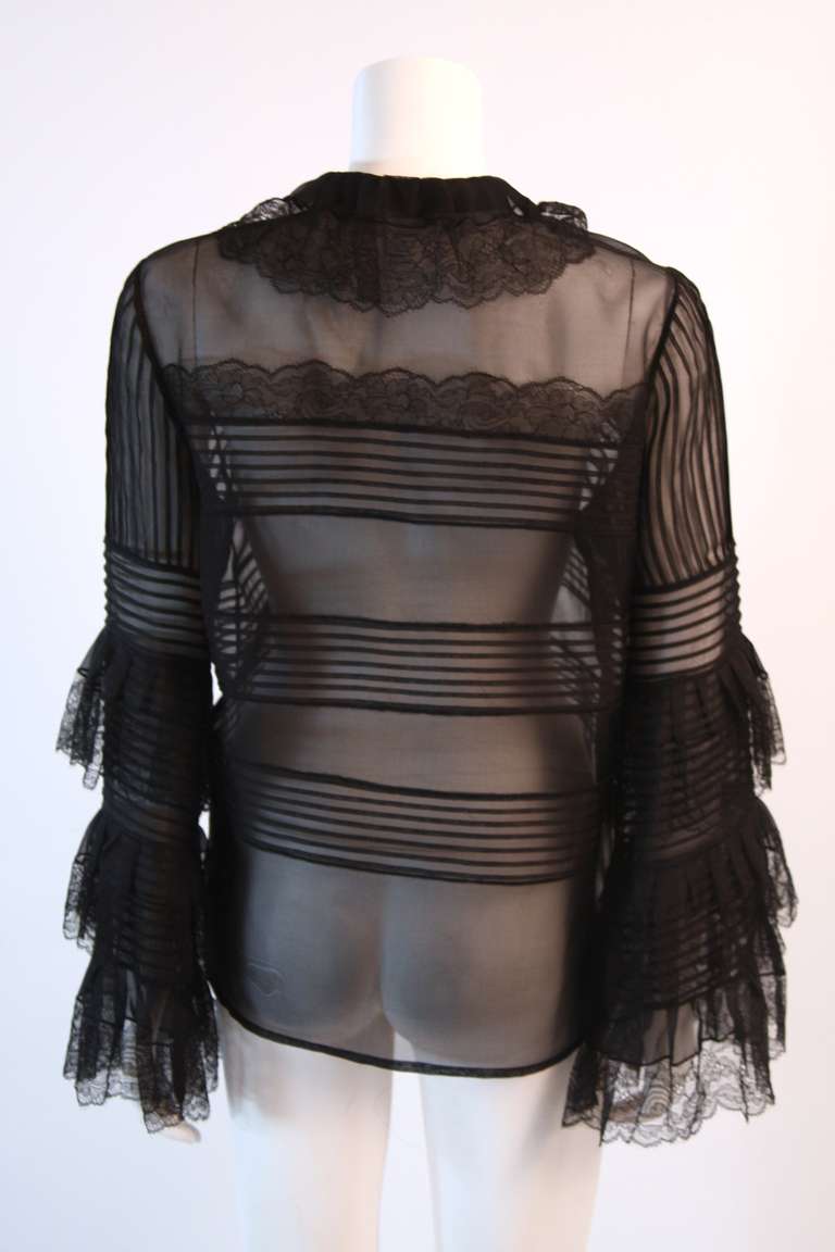 Oscar De La Renta Romantic Sheer Ruffled Blouse Size 12 2