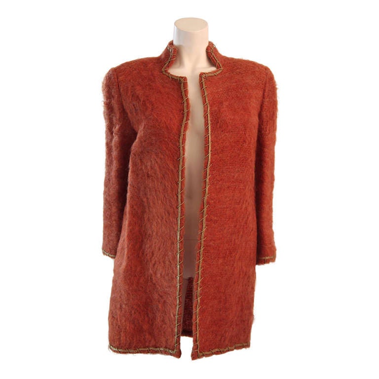Mary Mcfadden Mohair Jacket with Gold Details Size 6 For Sale