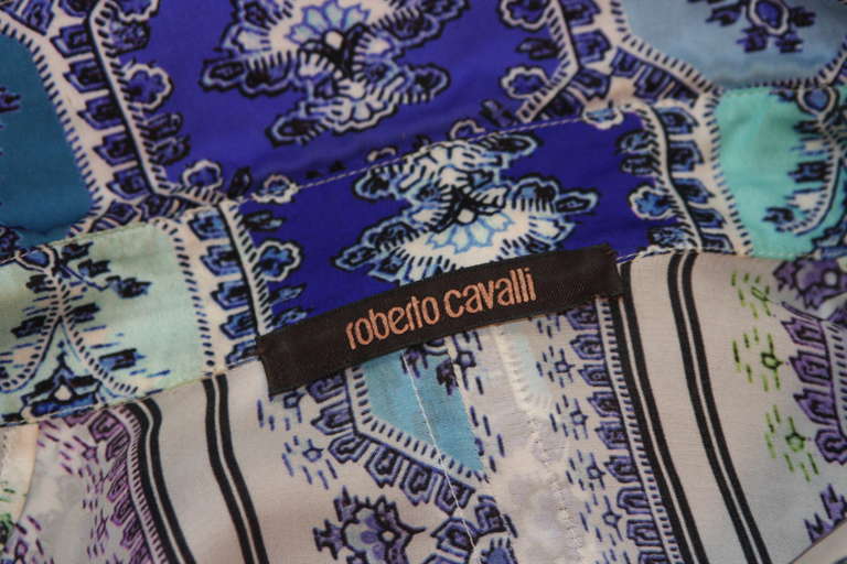Roberto Cavalli Silk Blouse Abstract Shades of Turquoise & Purple Print 42 4