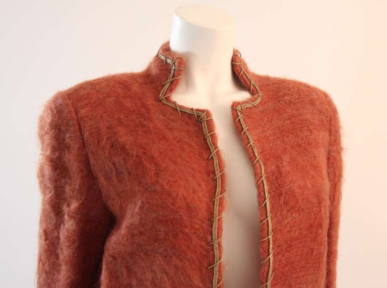 Women's Mary Mcfadden Mohair Jacket with Gold Details Size 6 For Sale