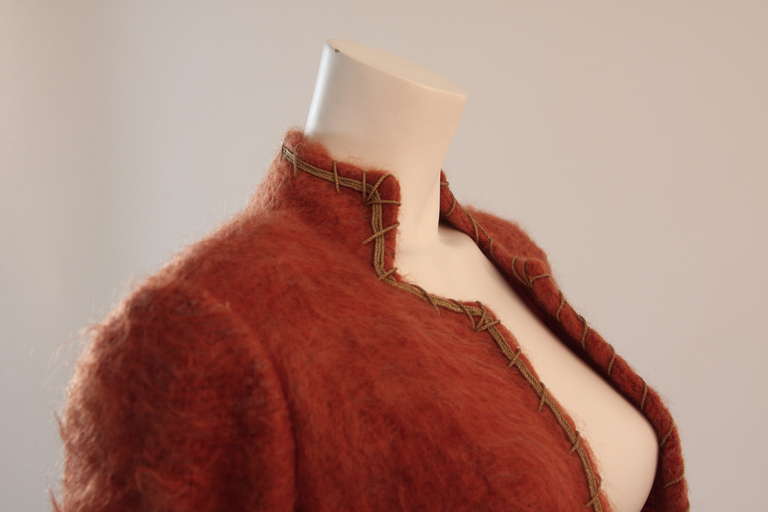 Mary Mcfadden Mohair Jacket with Gold Details Size 6 For Sale 1