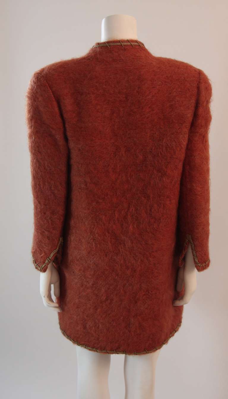 Mary Mcfadden Mohair Jacket with Gold Details Size 6 In Excellent Condition For Sale In Los Angeles, CA