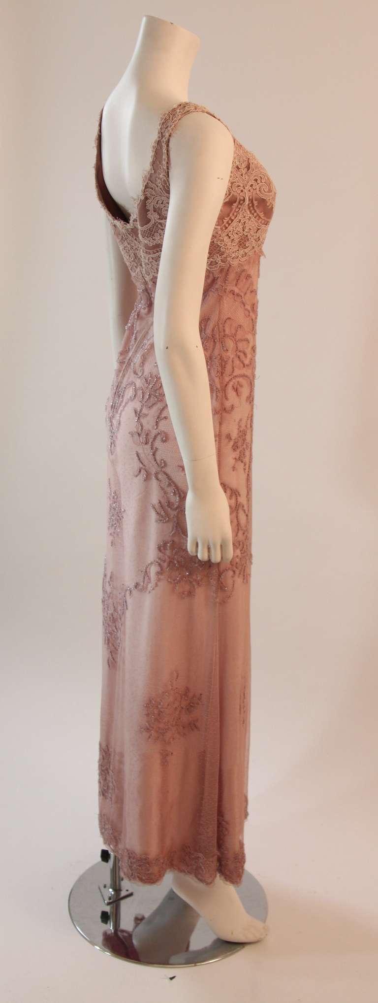 Badgley Mischka Beaded Lace Overlay Blush Pink Gown Size 4 1
