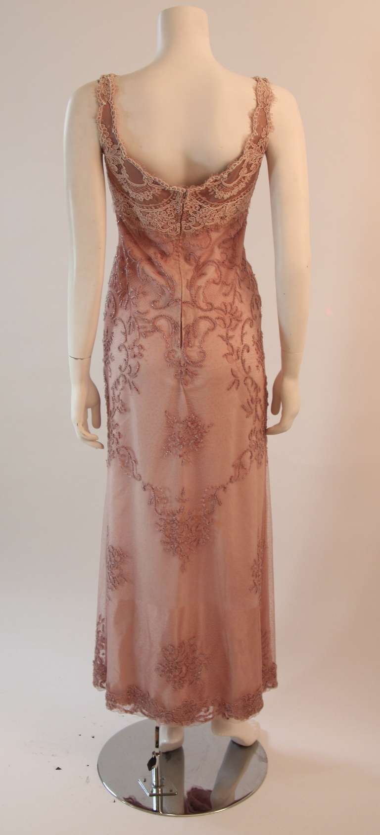Badgley Mischka Beaded Lace Overlay Blush Pink Gown Size 4 2