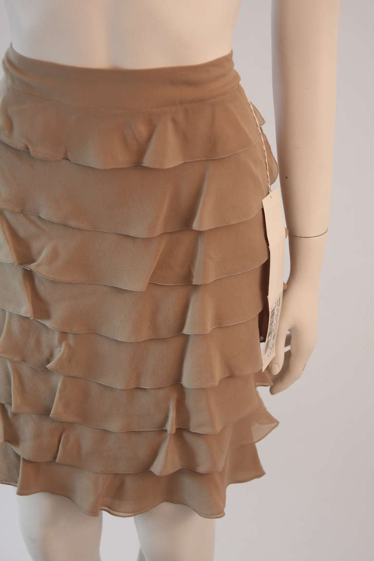 Valentino Silk Sand Chiffon Ruffle Skirt Size 50 In New Condition In Los Angeles, CA