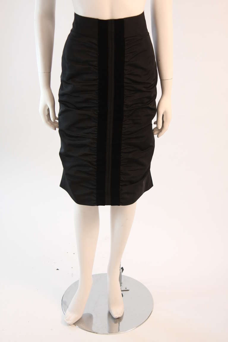 Yves Saint Laurent Ruched Skirt with Wrap and Velvet Detail Size 42 In Excellent Condition In Los Angeles, CA
