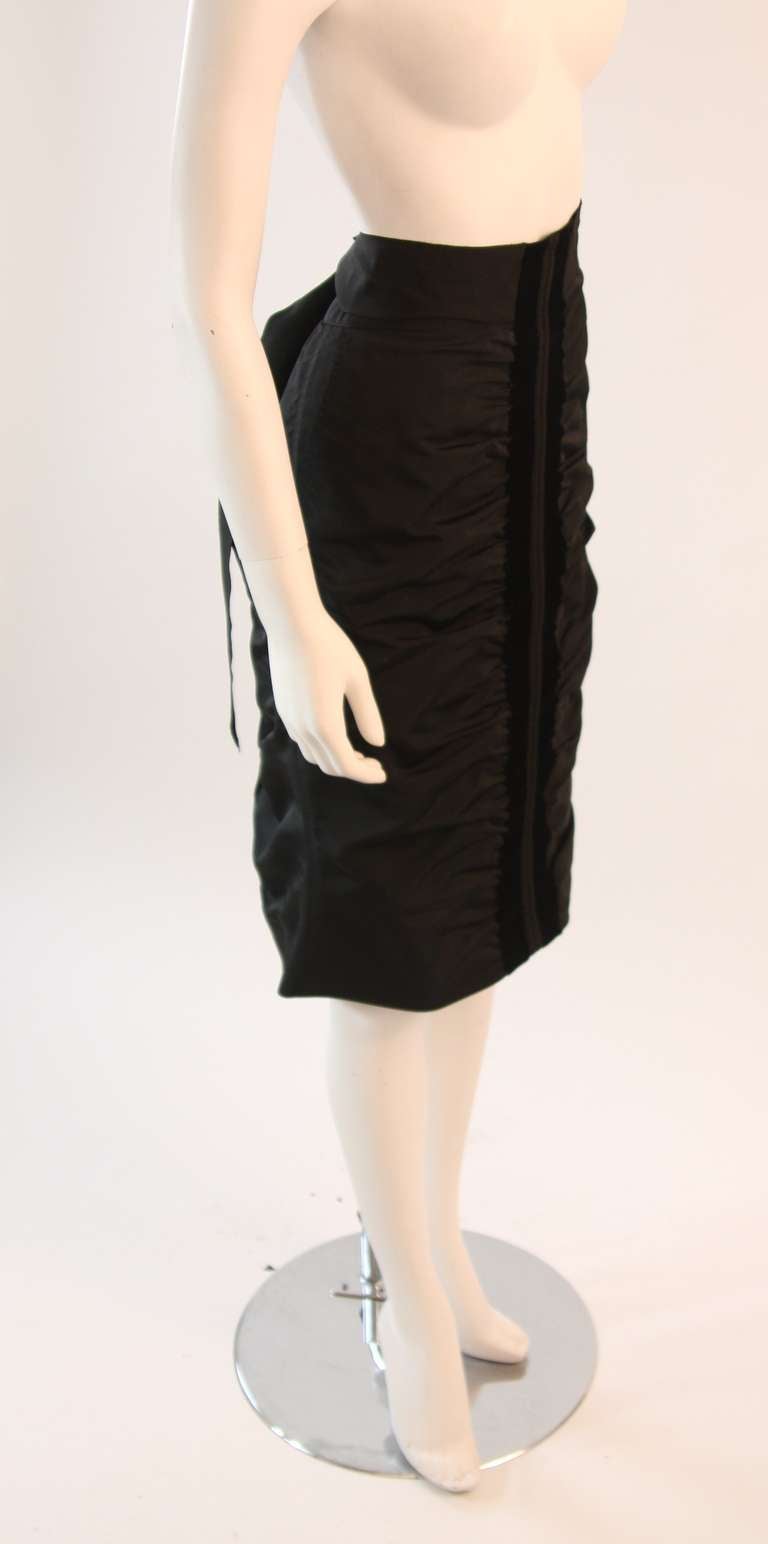 Women's Yves Saint Laurent Ruched Skirt with Wrap and Velvet Detail Size 42