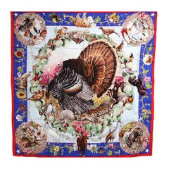 1986 Oliver Hermes Faune Et Flore Du Texas Silk Red White & Blue Wildlife Scarf