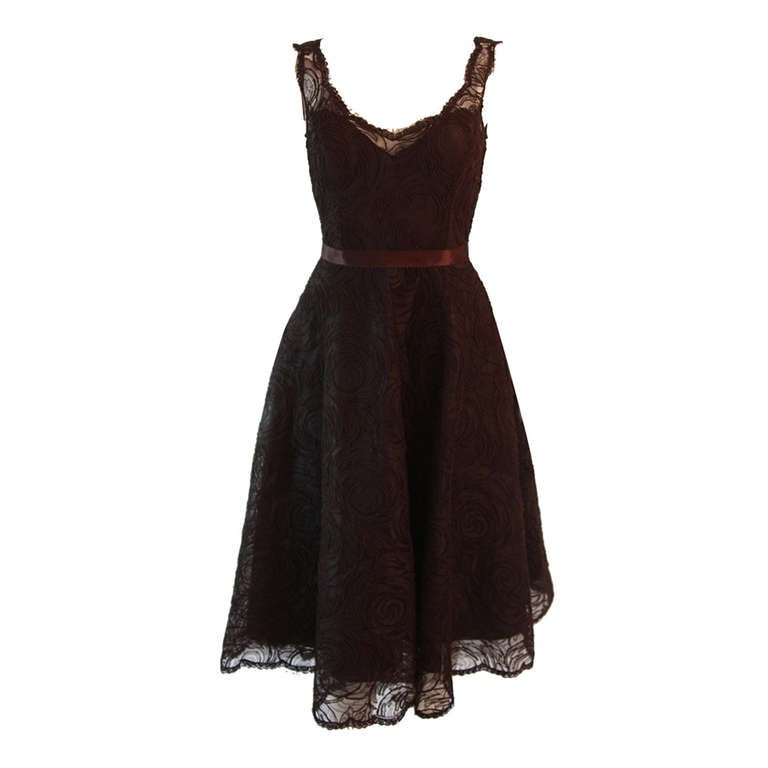 Monique Lhuillier Brown Lace Cocktail Dress Size 8 For Sale at 1stDibs |  brown lace dresses, brown evening dress, lace brown dress